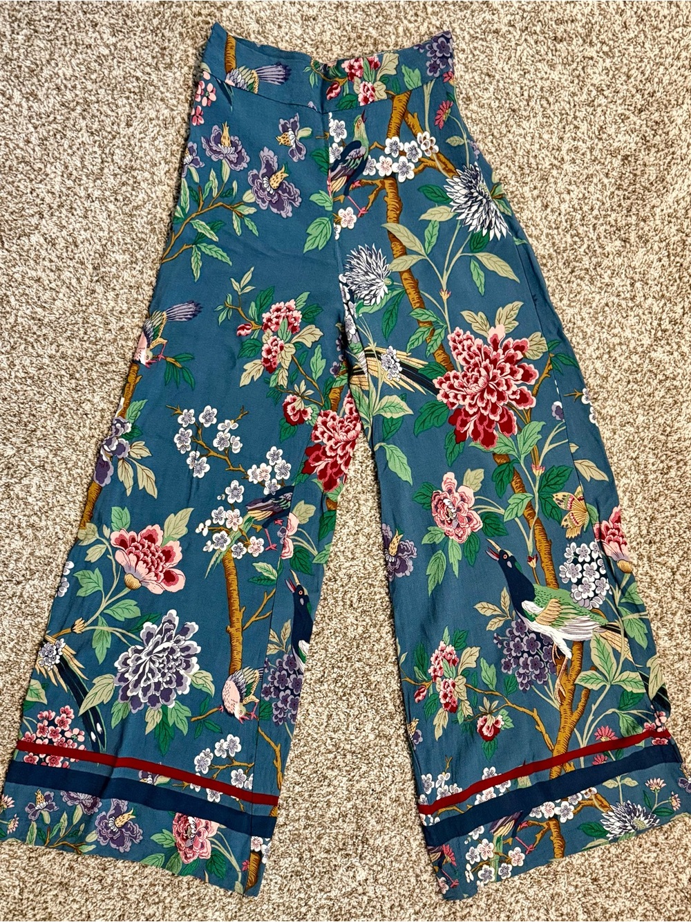 H&M X GP J Baker Teal Floral Wide-Leg Pants